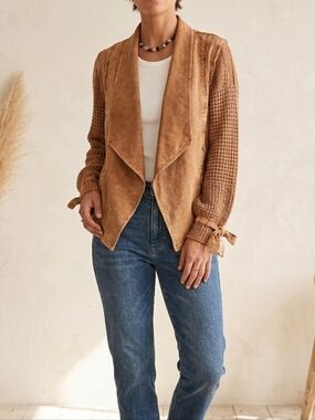 Gorgeous Blush Pink Jacket Cardigan With Beautiful Knit Sleeves Size Small